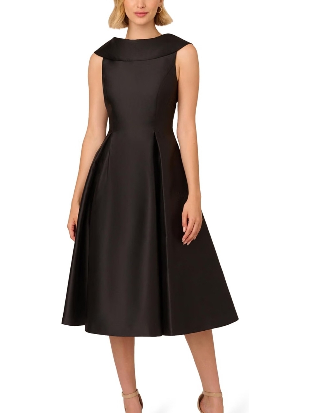 Adrianna Papell Black Sleeveless Midi Fit-and-Flare Dress